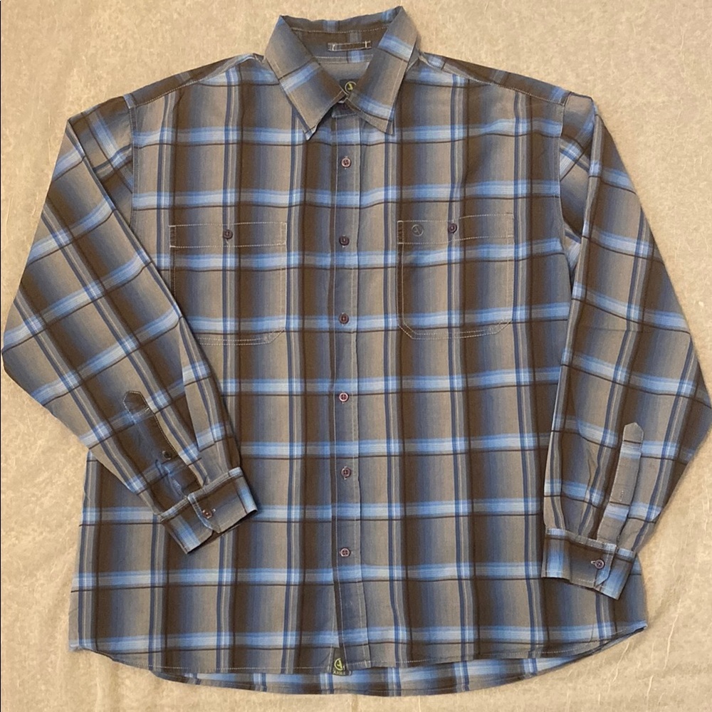 Agile Men’s Long Sleeve Blue & Brown Plaid Casual Button Down Shirt. XXL